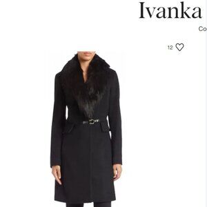 Ivanka Trump Single Breasted Wool Cashmere Coat Removable Faux Fur Collar sz 16